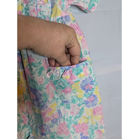 Friedknit Creations Girls Toddler Pastel Floral Romper Sz 3T Ruffles 90s Easter - Picture 5 of 13